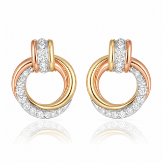 9ct Yellow, White & Rose Gold 0.11ct Round Brilliant Cut Diamond Circle Stud Earrings