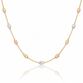 9ct Yellow, White & Rose Gold Textured Bead Necklace