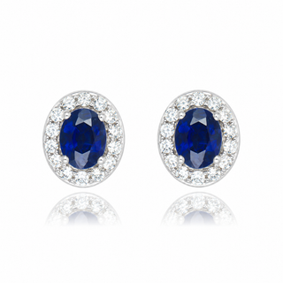 9ct white Gold 0.63cttw Oval Cut Sapphire & Diamond Halo Stud Earrings