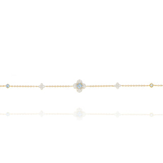 Allum & Sidaway Jewellery 9ct Yellow Gold Aquamarine and Diamond Clover Bracelet 1107139