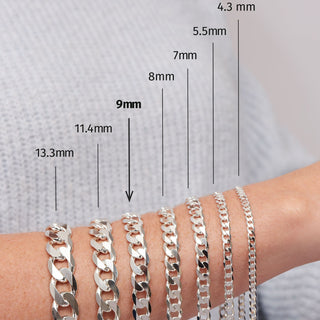 Sterling Silver Curb Chain (9mm) Bracelet 8 inch