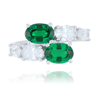 Fine Jewellery Jewellery 18ct White Gold 1.88ct Laboratory Grown Emerald and Diamond Crossover Ring 6001137