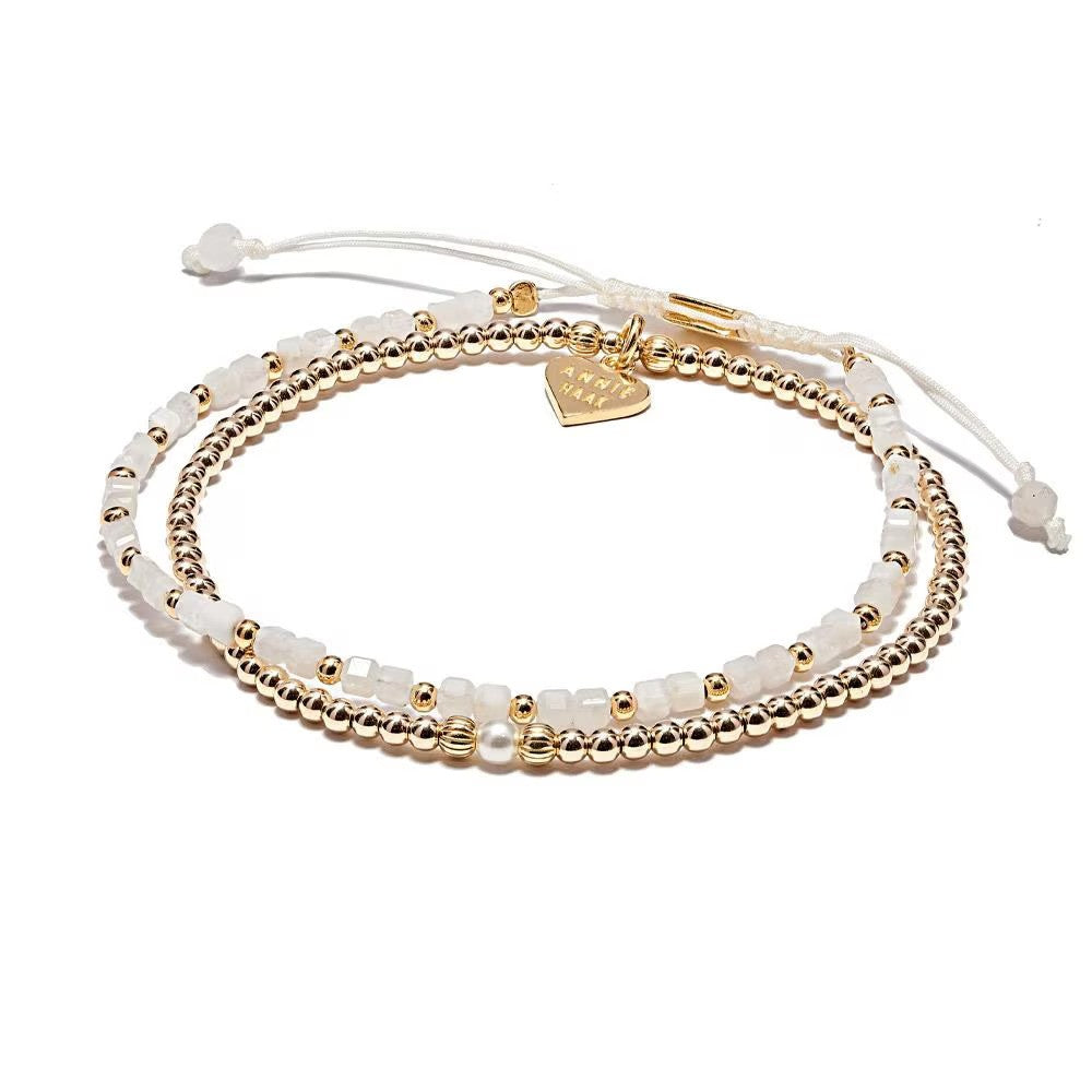 Annie Haak Gold Plated Moonstone Bracelet Stack- 19CM Allum