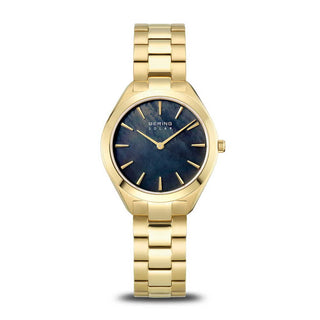 Bering 31MM Gold Plated Mother Of Pearl Solar Watch