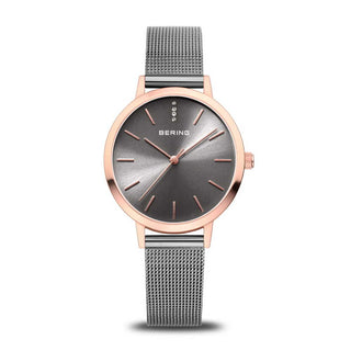 Bering Grey Stainless Steel Mesh Strap Quartz Watch
