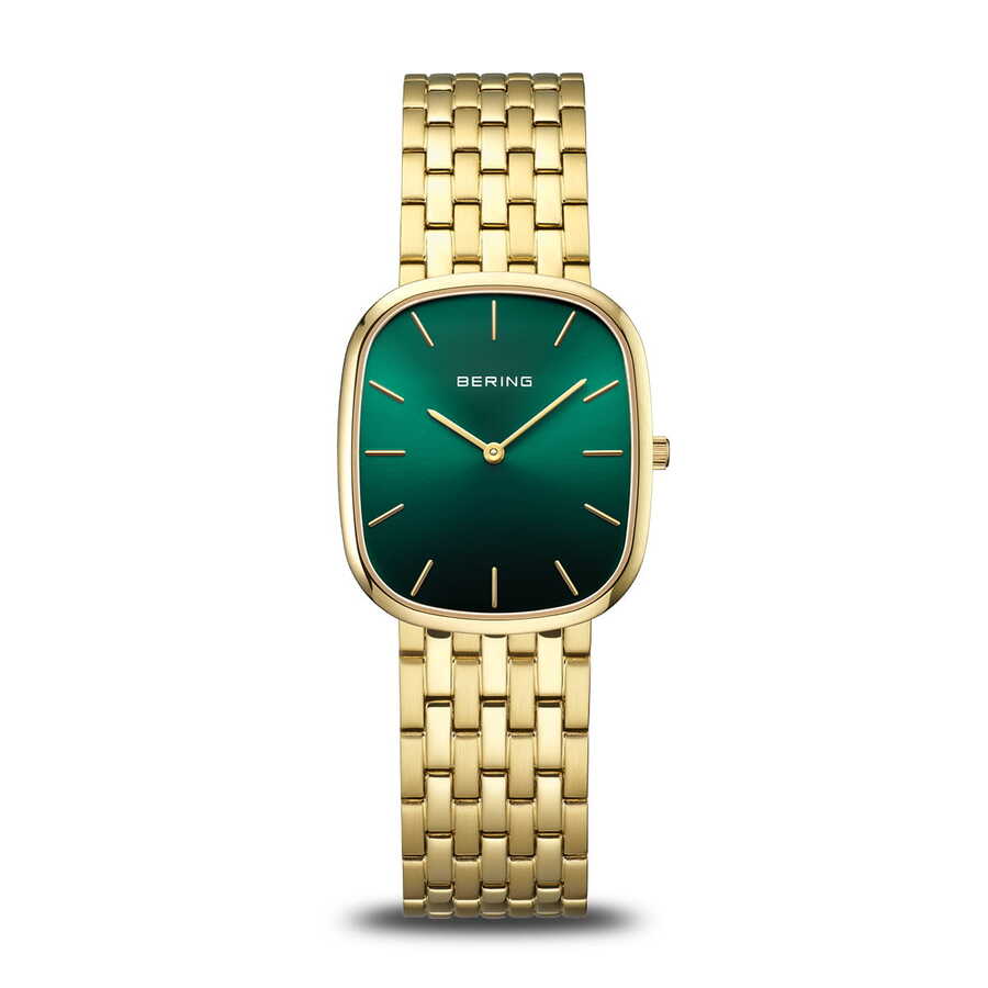 Bering Watches Bering Ladies 26mm Gold Plated Green Square Quartz Watch 6401691