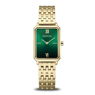 Bering Watches Bering Ladies Gold Plated 30mm Green Rectangular Quartz Watch 6401703
