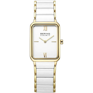 Bering Watches Bering Ladies Gold Plated & Ceramic 30mm Rectangular Quartz Watch 6401705