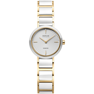Bering Watches Bering Ladies Gold Plated & White Ceramic 25mm Diamond Quartz Watch 6401707