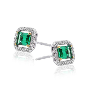 Carat* London White Gold Plated Green CZ Eton Stud Earrings