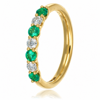 Allum & Sidaway Jewellery 18ct Yellow Gold 0.50cttw Emerald & Diamond Half Eternity Ring 0203081