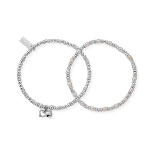Chlobo Silver Forever Love Set of 2 Stacking Pearl Bracelets