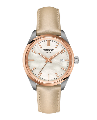 Tissot Watches Tissot PR100 34mm Mother-of-Pearl Quartz Watch with a Cream Leather Strap 3808034