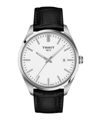 Tissot Watches Tissot PR100 40mm White Quartz Watch with a Black Leather Strap 3818107