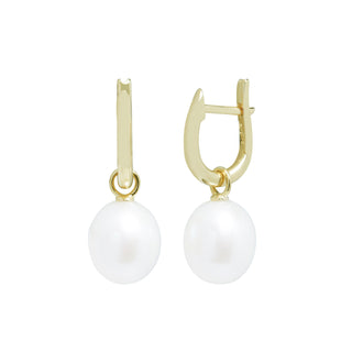 Fine Jewellery Jewellery 9ct Yellow Gold 9-10mm Cultured Pearl Huggy Hoop Earrings 1219222