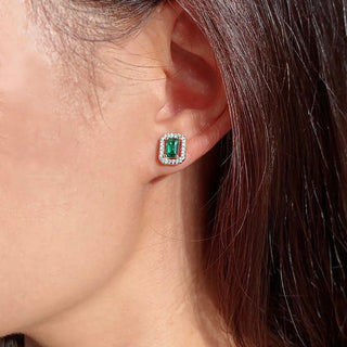 Carat* London White Gold Plated Green CZ Eton Stud Earrings