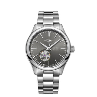 Rotary 40mm Oxford Stainless Steel Skeleton Grey Automatic Watch