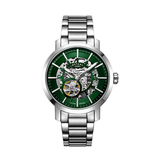Rotary 42mm Greenwich Stainless Steel Green Skeleton Automatic Watch Allum Sidaway
