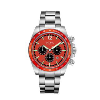 Rotary 41mm Henley Chronograph Stainless Steel Red Quartz Watch