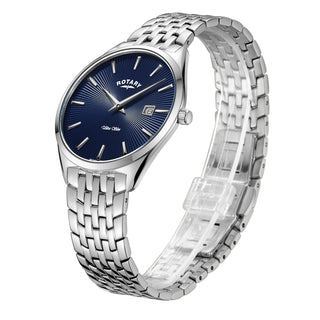 Rotary 38mm Ultra Slim Stainless Steel Blue Quartz Watch