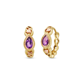 Clogau Jewellery Clogau 9ct Yellow Gold Delphinium Amethyst Huggy Hoop Earrings 2101177