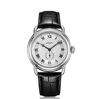 Rotary 38mm Traditional 'Shelock' Quartz Watch with a Black Leather Strap