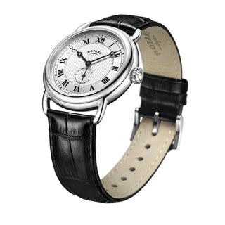 Rotary 38mm Traditional 'Shelock' Quartz Watch with a Black Leather Strap