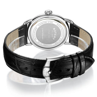 Rotary 38mm Traditional 'Shelock' Quartz Watch with a Black Leather Strap