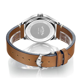Rotary 41mm Oxford Contemporary Blue Quartz Watch with a Brown Leather Strap