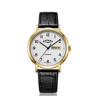 Rotary 37mm Windsor White Quartz Watch with a Black Leather Strap