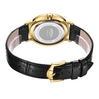 Rotary 37mm Windsor White Quartz Watch with a Black Leather Strap
