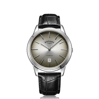 Rotary 41mm Cambridge Grey Quartz Watch with a Black Leather Strap