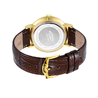 Rotary 37mm Windsor Gold Quartz Watch with a Brown Leather Strap