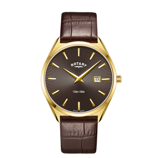 Rotary 38mm Ultra Slim Brown Quartz Watch with a Brown Leather Strap