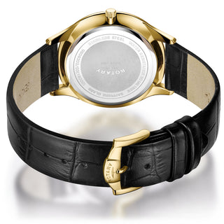Rotary 38mm Ultra Slim Gold Quartz Watch with a Black Leather Strap
