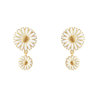 Georg Jensen Gold Plated White Daisy Enamel Double Earrings