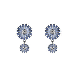 Georg Jensen Silver Blue Daisy Enamel Double Earrings