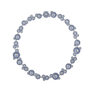 Georg Jensen Silver Blue Enamel Daisy Layered Necklace