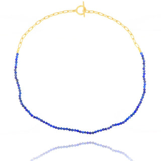 Gold Plated Lapis Lazuli Beaded T-Bar Necklace