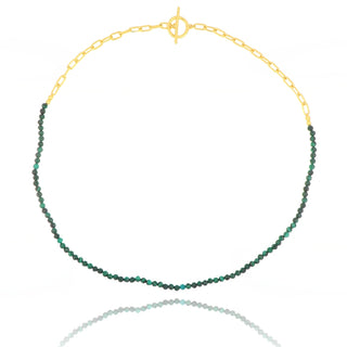 Gold Plated Malachite Beaded T-Bar Necklace