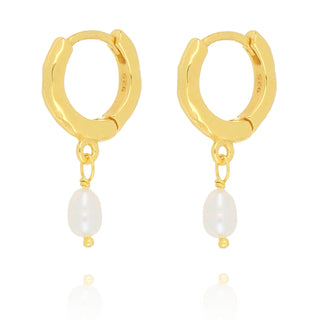 Gold Plated Pearl Drop Hoop Earrings