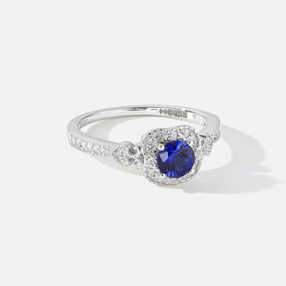 Harper | 18ct White Gold 0.12ct Laboratory Grown Diamond and Created Sapphire Vintage Ring