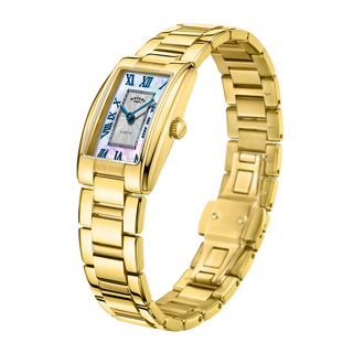 Rotary Square Yellow Gold Plated Mother-of-Pearl Dress Quartz Watch