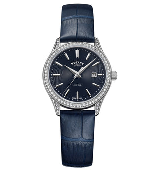 Rotary 32mm Oxford Blue Crystal Set Quartz Watch with a Blue Leather Strap