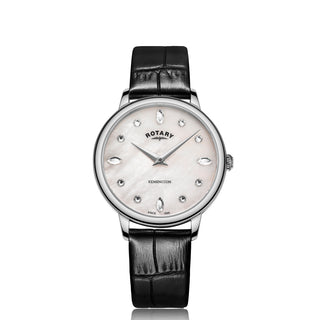Rotary 35mm Kensington Mother-of-Pearl Quartz Watch with a Black Leather Strap
