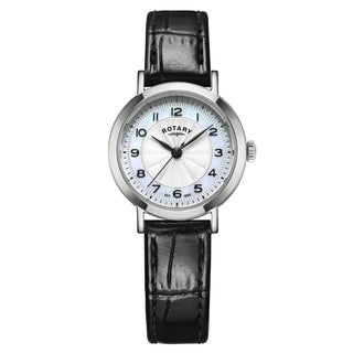 Rotary Watches Rotary 27mm Heritage Mother-of-Pearl Quartz Watch with a Black Leather Strap 3408035