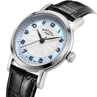 Rotary Watches Rotary 27mm Heritage Mother-of-Pearl Quartz Watch with a Black Leather Strap 3408035