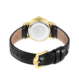 Rotary 27mm Windsor Yellow Gold Plated Quartz Watch with a Black Leather Strap