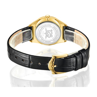 Rotary 27mm Yellow Gold Plated Ultra Slim Quartz Watch with a Black Leather Strap