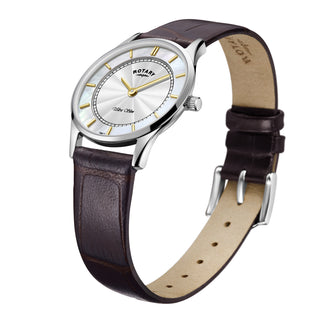 Rotary 27mm Ultra Slim Mother-of-Pearl Quartz Watch with a Brown Leather Strap